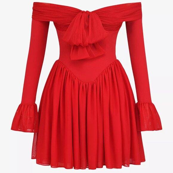 House of CB Dresses & Skirts - House of CB Scarlet Red Off Shoulder Bow Corset Mini Dress NWT